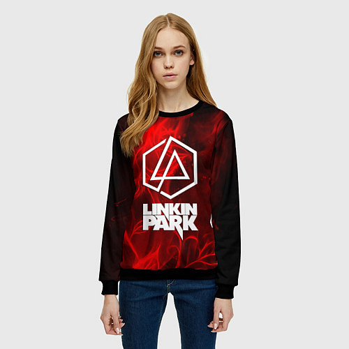 Женский свитшот Linkin park fire flower / 3D-Черный – фото 3