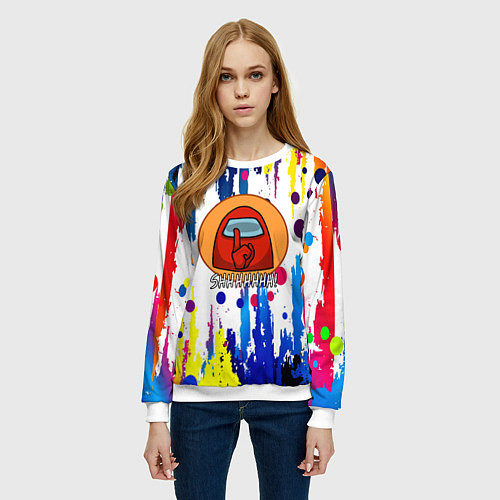 Женский свитшот Among us краски цветные с потёками / 3D-Белый – фото 3