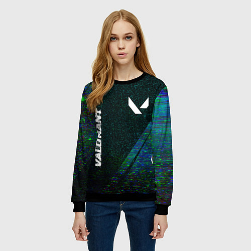 Женский свитшот Valorant glitch blue cybersport / 3D-Черный – фото 3