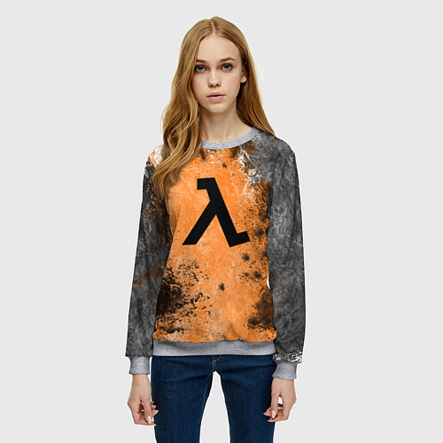 Женский свитшот Half life оранжевые краски / 3D-Меланж – фото 3