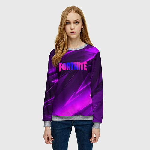Женский свитшот Fortnite neon stripes angles logo / 3D-Меланж – фото 3