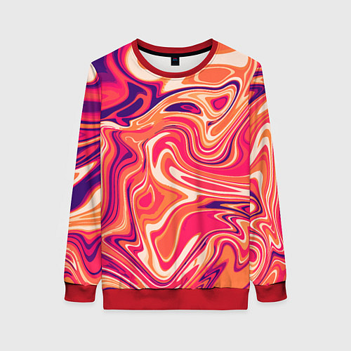 Женский свитшот Абстракция кислотно мраморный фон / 3D-Красный – фото 1