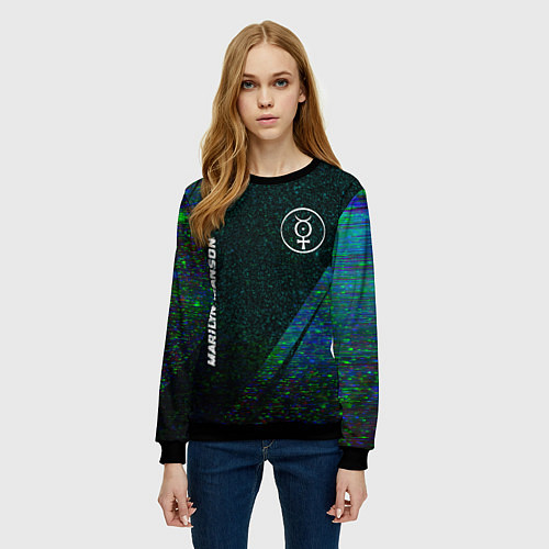 Женский свитшот Marilyn Manson glitch blue / 3D-Черный – фото 3