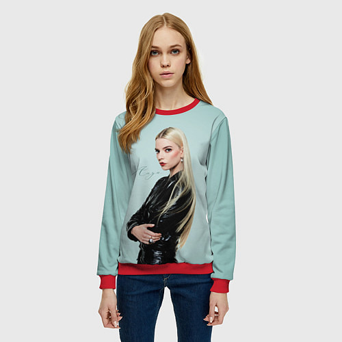 Женский свитшот Anya Taylor - Joy - actress / 3D-Красный – фото 3