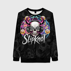 Свитшот женский Slipknot на фоне черепа демона с рогами в очках, цвет: 3D-черный