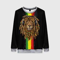 Свитшот женский Лев с дредами в наушниках, цвет: 3D-меланж
