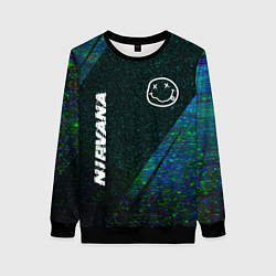 Свитшот женский Nirvana glitch blue, цвет: 3D-черный