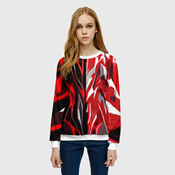 Свитшот женский Красная абстракция на чёрно-белом фоне, цвет: 3D-белый — фото 2