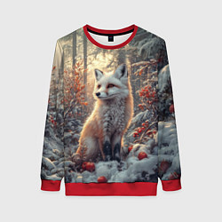 Свитшот женский Лис в зимнем лесу, цвет: 3D-красный