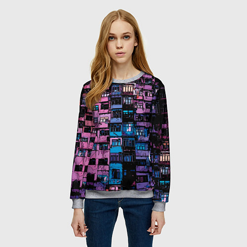 Женский свитшот Панельки мультяшные паттерн-текстура / 3D-Меланж – фото 3