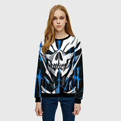 Свитшот женский Белый череп и синие полосы на чёрном фоне, цвет: 3D-черный — фото 2