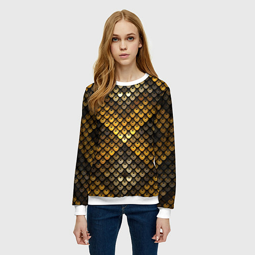 Женский свитшот Кольчуга - металлическая чешуя змеи / 3D-Белый – фото 3