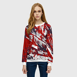 Свитшот женский Геометрическая абстракция линии на красном, цвет: 3D-белый — фото 2