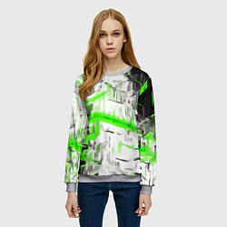 Свитшот женский Бело-зелёная абстракция на чёрном фоне, цвет: 3D-меланж — фото 2