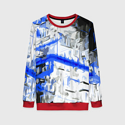 Женский свитшот Сине-белая абстракция на чёрном фоне