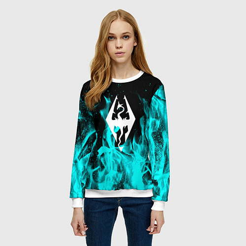 Женский свитшот The elder scrolls neon flame / 3D-Белый – фото 3