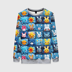 Свитшот женский Пэчворк с кроликами, цвет: 3D-меланж