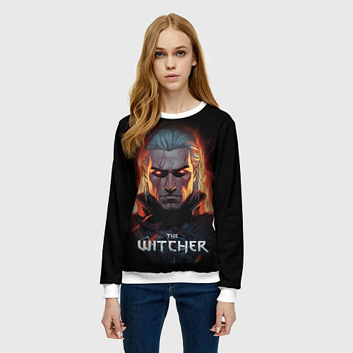 Женский свитшот Ведьмак с красными глазами / 3D-Белый – фото 3