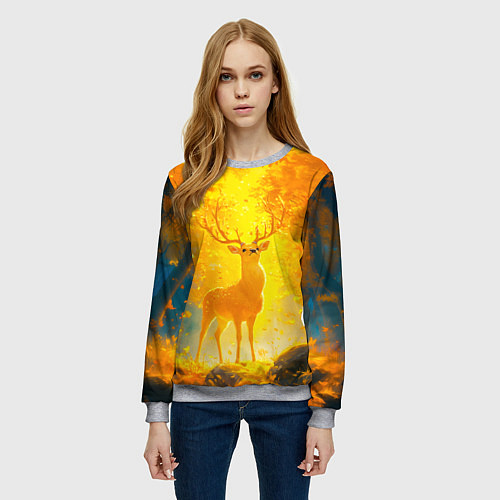 Женский свитшот Золотой олень в осеннем лесу / 3D-Меланж – фото 3