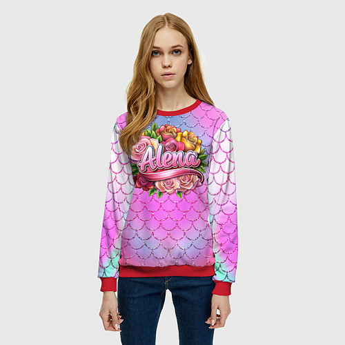 Женский свитшот Алена букет из роз / 3D-Красный – фото 3