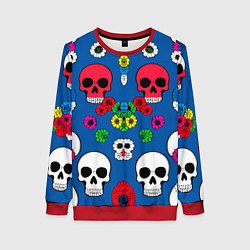 Свитшот женский Паттерн из цветных черепков муэрто - нейроарт, цвет: 3D-красный