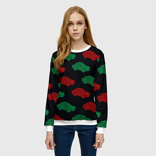 Женский свитшот Пиксельный силуэт машины паттерн / 3D-Белый – фото 3