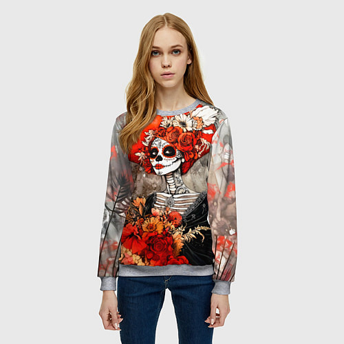 Женский свитшот Катрина в цветах / 3D-Меланж – фото 3