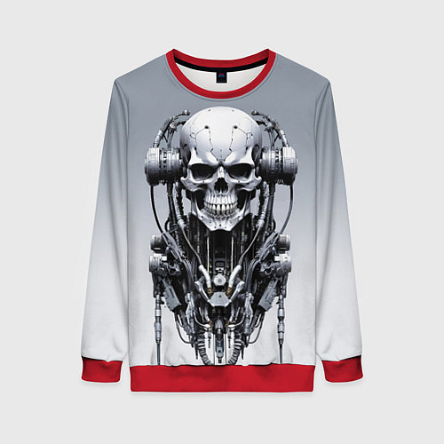 Женский свитшот Cool cyber skull - ai art fantasy / 3D-Красный – фото 1