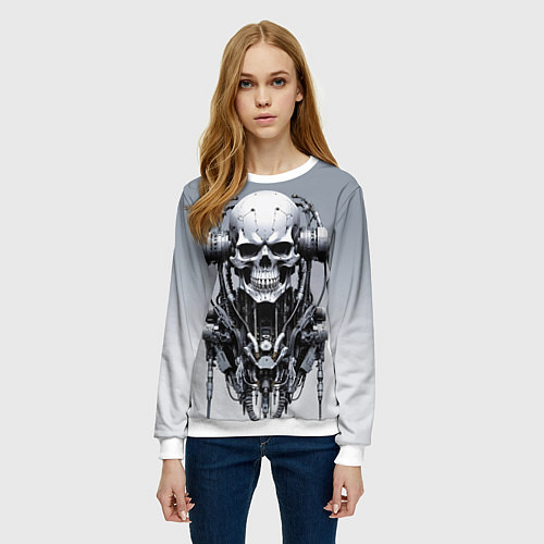 Женский свитшот Cool cyber skull - ai art fantasy / 3D-Белый – фото 3