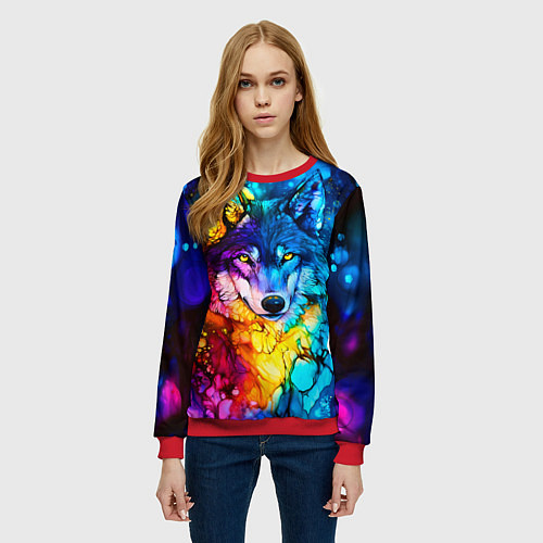 Женский свитшот Кислотный волк / 3D-Красный – фото 3