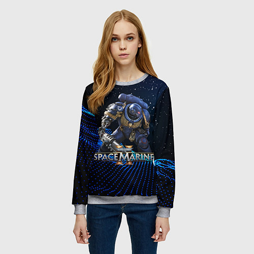 Женский свитшот Warhammer 40000 space marine 2 ультрамарин / 3D-Меланж – фото 3