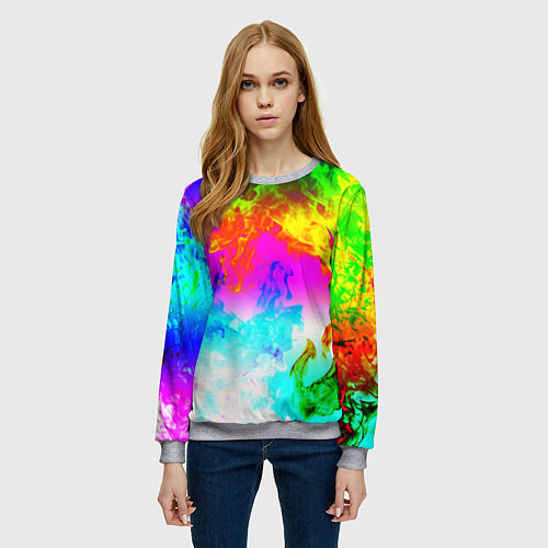 Женский свитшот Неоново кислотный огонь / 3D-Меланж – фото 3