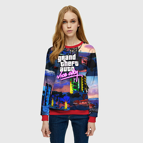 Женский свитшот GTA vice city коллаж / 3D-Красный – фото 3