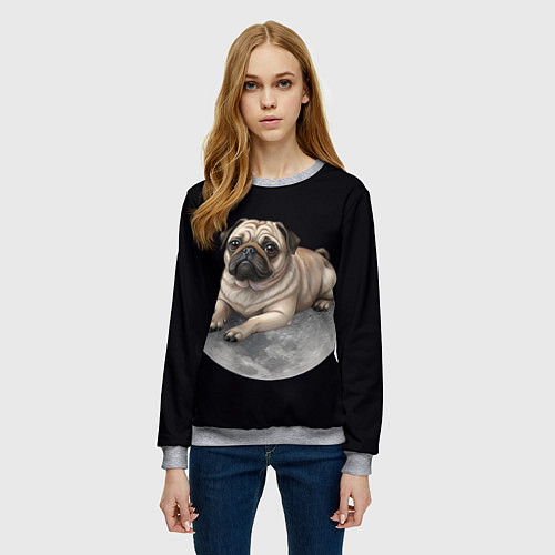 Женский свитшот Мопс и луна / 3D-Меланж – фото 3