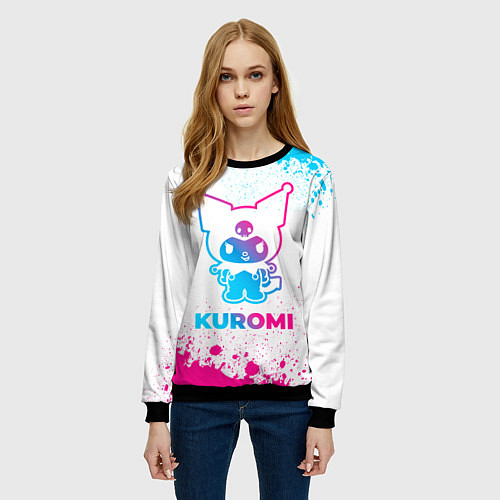 Женский свитшот Kuromi neon gradient style / 3D-Черный – фото 3