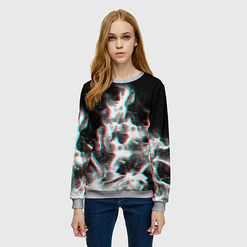 Женский свитшот Огонь глитч текстура / 3D-Меланж – фото 3