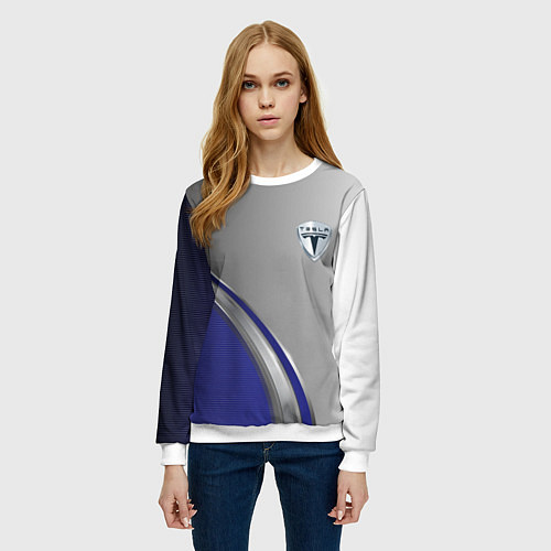Женский свитшот Tesla abstraction auto / 3D-Белый – фото 3