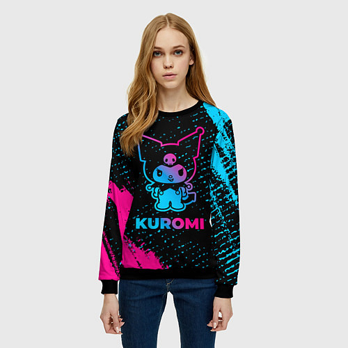 Женский свитшот Kuromi - neon gradient / 3D-Черный – фото 3