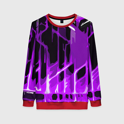 Женский свитшот Abstract purple stripes on a black background / 3D-Красный – фото 1