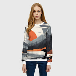 Свитшот женский Горы медведь геометрия, цвет: 3D-белый — фото 2