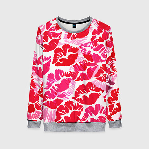 Женский свитшот Девчачьи отпечатки красных губ - подарок любви / 3D-Меланж – фото 1