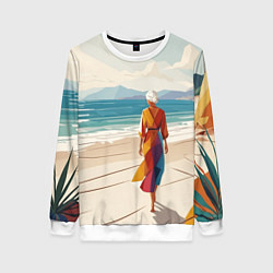 Женский свитшот Летний пейзаж с женщиной на пляже