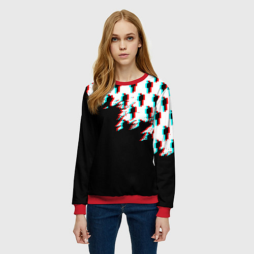Женский свитшот Billie Eilish pattern glitch / 3D-Красный – фото 3