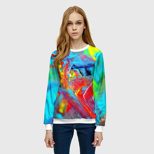 Женский свитшот Абстрактные краски неон / 3D-Белый – фото 3