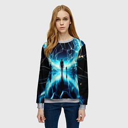 Свитшот женский Человек и неоновая планета - нейроарт, цвет: 3D-меланж — фото 2