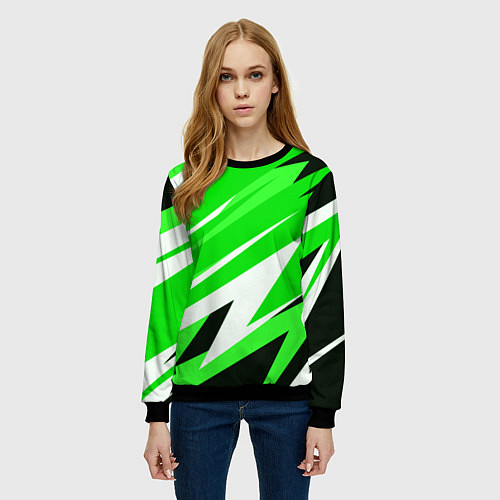 Женский свитшот Geometry stripes green / 3D-Черный – фото 3