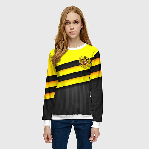 Женский свитшот Герб РФ геометрия линии / 3D-Белый – фото 3