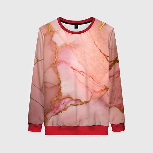 Женский свитшот Текстура розового мрамора с золотом / 3D-Красный – фото 1