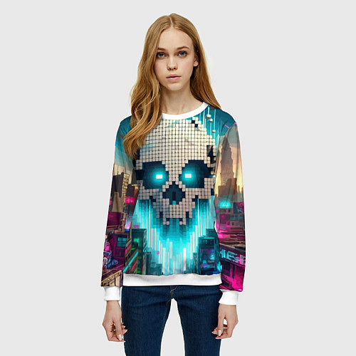 Женский свитшот Minecraft skull - ai art fantasy / 3D-Белый – фото 3