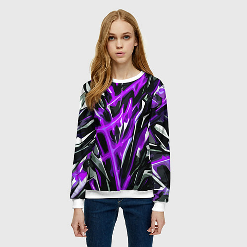 Женский свитшот Фиолетовая энергетическая абстракция / 3D-Белый – фото 3